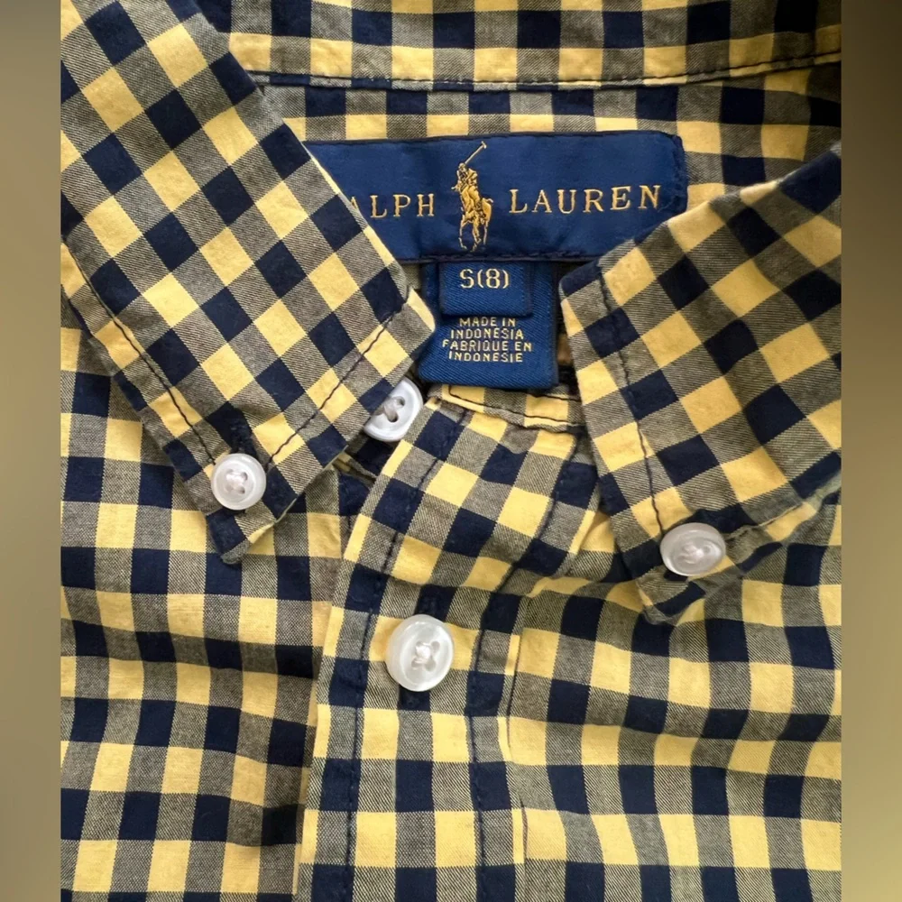 Ralph Lauren Boys' Yellow and Black Gingham Button-Down and gray Henley shirt